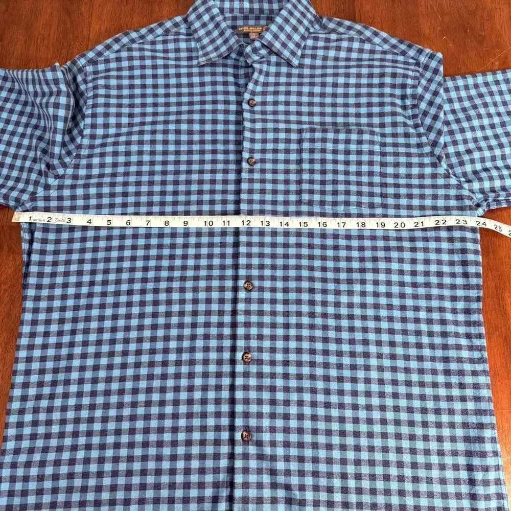 Peter Millar Summer Comfort Flannel Blue Gray Gingham Style Men's Size Large‎